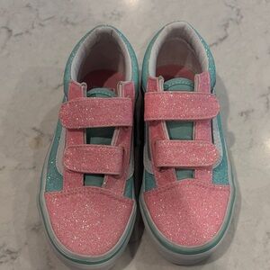 Vans Glittery Pink and Teal Kids Sneakers